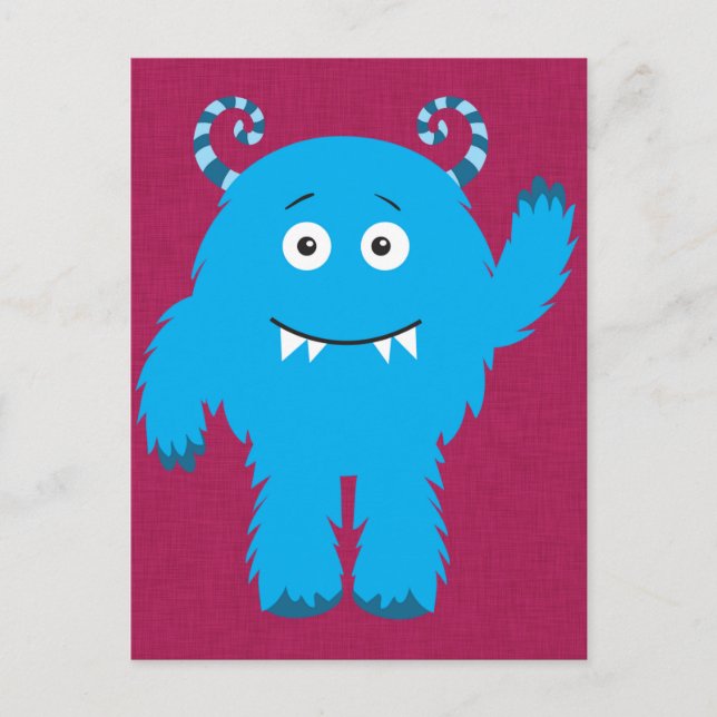 Retro Cute Blue Monster Vykort (Framsida)