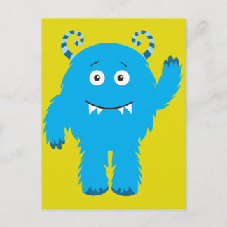 Retro Cute Blue Monster Vykort