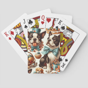 Retro Cute Boston Terrier Illustration Casinokort