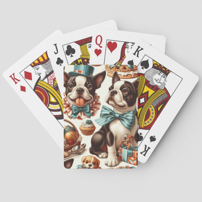Retro Cute Boston Terrier Illustration Casinokort (Baksidan)