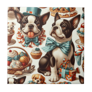 Retro Cute Boston Terrier Illustration Kakelplatta