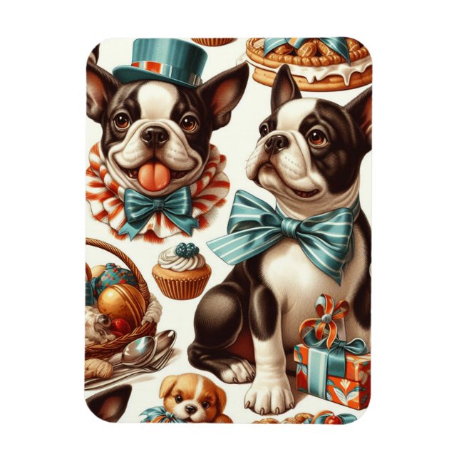 Retro Cute Boston Terrier Illustration Magnet (Vertikal)