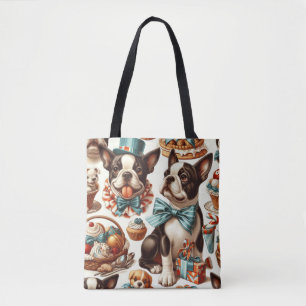 Retro Cute Boston Terrier Illustration Tygkasse