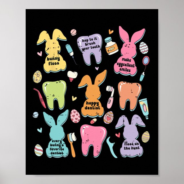 Retro Cute Bunny Teeth Dental Squad Funny Dentist Poster (Framsidan)