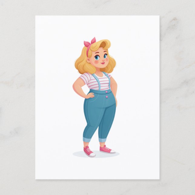 Retro-Cute Cartoon Girl Illustration Vykort (Framsida)