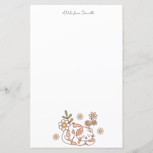 Retro Cute Cat Blommigt Stationery Papper