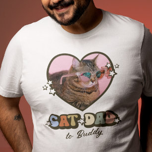 Retro Cute Cat Pappa Heart Photo T Shirt