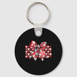 Retro Cute Checkated Heart Coquette Red Bow Valent Nyckelring