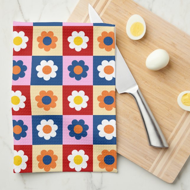 Retro Cute colorful Flowers Pattern  Kökshandduk (Vikt i Fjärdedel)