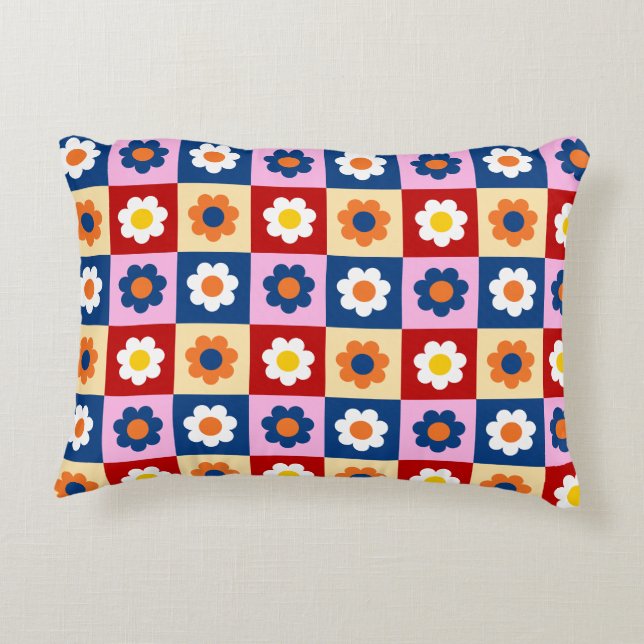 Retro Cute colorful Flowers Pattern  Prydnadskudde (Baksidan)
