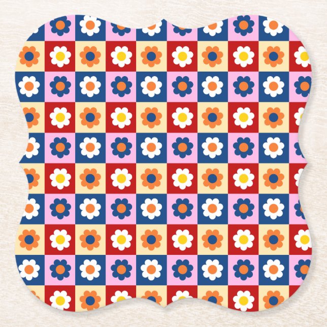 Retro Cute colorful Flowers Pattern  Underlägg Papper (Framsida)