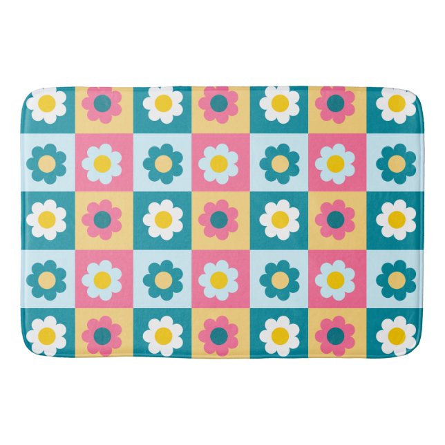 Retro Cute colorful Pastel Flowers Pattern  Badrumsmatta (Framsidan)