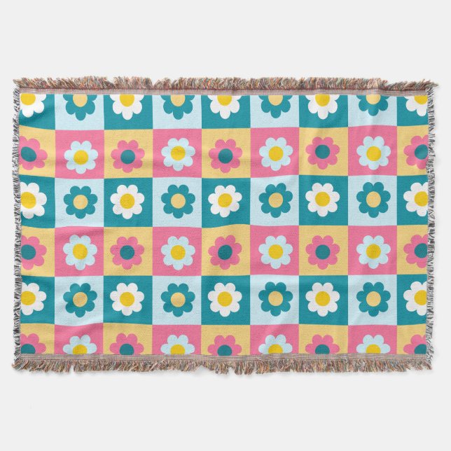 Retro Cute colorful Pastel Flowers Pattern  Filt (Framsidan)