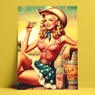 Retro Cute Cowgirl Vykort