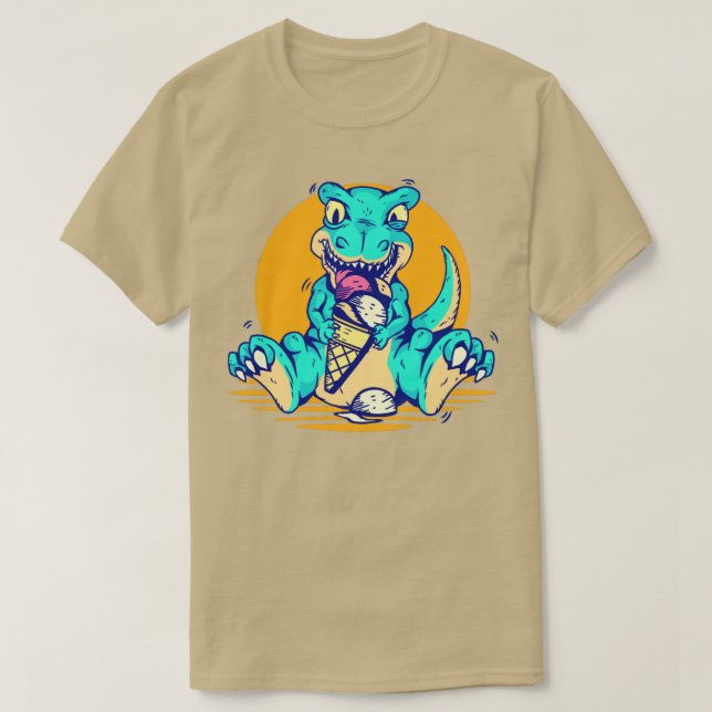 Retro Cute Dinosaur Eating Ice Cream T Shirt (Design framsida)