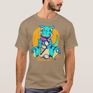Retro Cute Dinosaur Eating Ice Cream T Shirt