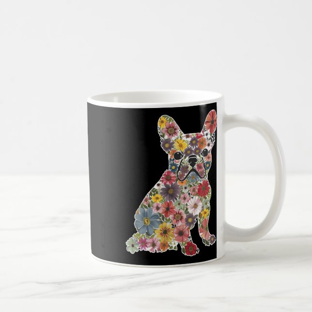 Retro Cute Fransk Bulldog Blommigt Pet Hund Animal Kaffemugg (Höger)