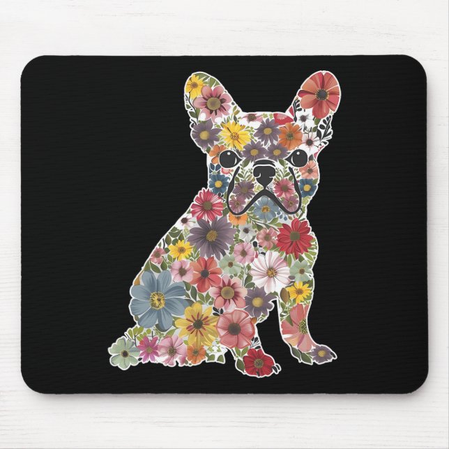 Retro Cute Fransk Bulldog Blommigt Pet Hund Animal Musmatta (Framsidan)