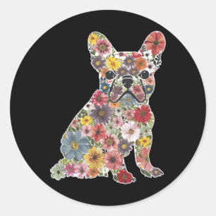 Retro Cute Fransk Bulldog Blommigt Pet Hund Animal Runt Klistermärke