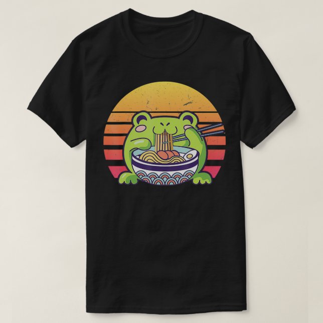 Retro Cute Frog Ramen  T Shirt (Design framsida)