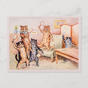 Retro Cute Funny Cats Spelar Ping Pong Vykort