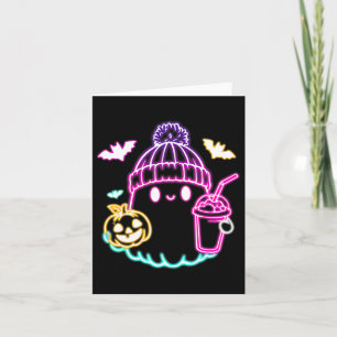 Retro Cute Ghost Coffee Drinking Spooky Halloween Kort
