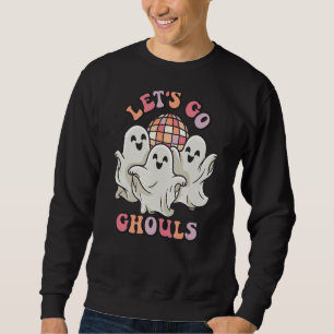 Retro Cute Ghost Halloween Låt oss Go Ghouls Spook Lång Ärmad Tröja