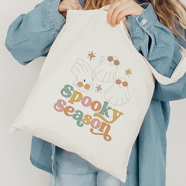 Retro Cute Ghost Spooky Season Halloween Tote Bag Tygkasse (Skapare uppladdad)