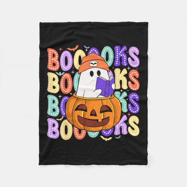 Retro Cute Ghost Teacher Halloween Librarian Read Fleecefilt (Framsidan)