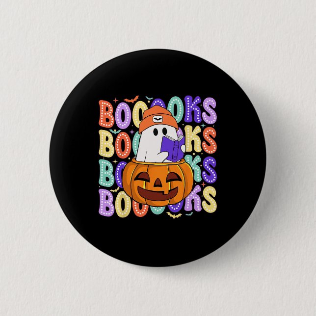 Retro Cute Ghost Teacher Halloween Librarian Read Knapp (Framsida)