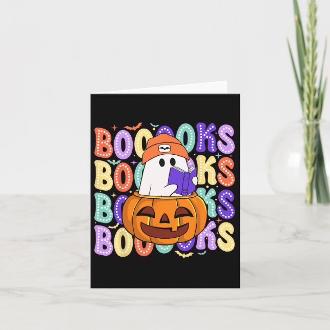 Retro Cute Ghost Teacher Halloween Librarian Read Kort (Framsida)