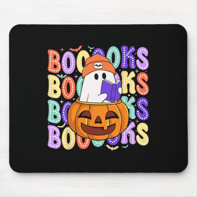 Retro Cute Ghost Teacher Halloween Librarian Read Musmatta (Framsidan)