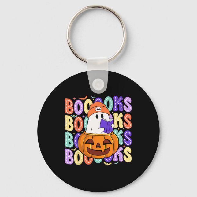 Retro Cute Ghost Teacher Halloween Librarian Read Nyckelring (Framsida)