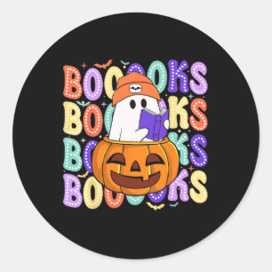 Retro Cute Ghost Teacher Halloween Librarian Read Runt Klistermärke