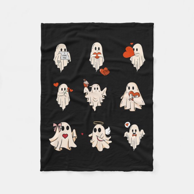 Retro Cute Ghost Valentines day Women Manar Kids Fleecefilt (Framsidan)