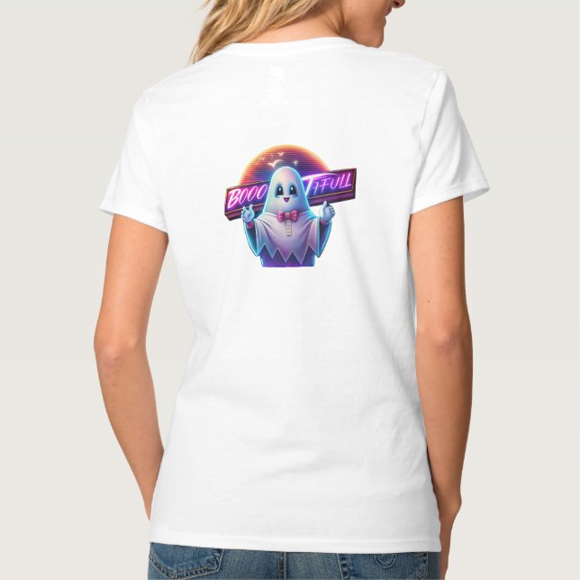 Retro Cute Halloween Ghost Artwork - Neon T Shirt (Baksida)