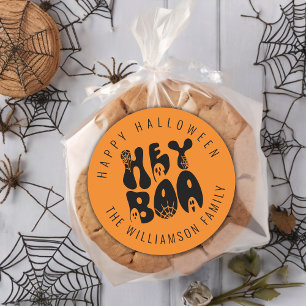 Retro Cute Hej Boo Halloween Ghost Spooky Svart Runt Klistermärke