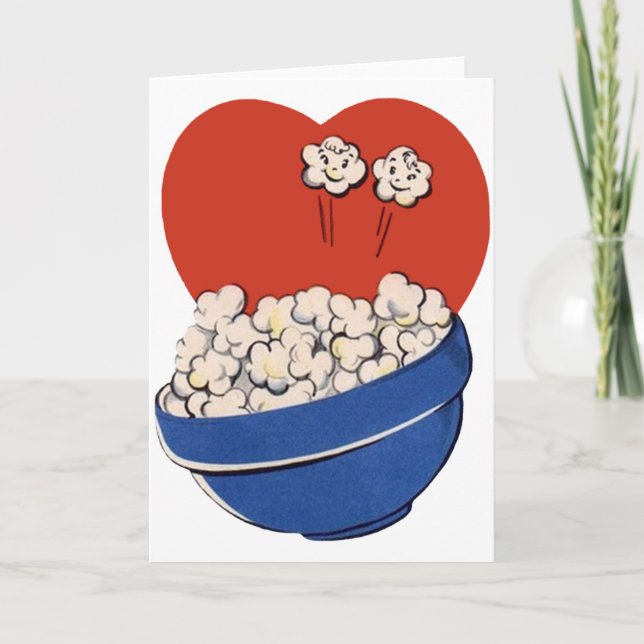 Retro Cute Humor, Popcorn för Movies! Helgkort (Framsida)