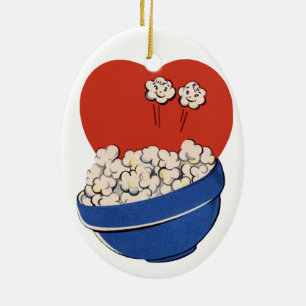 Retro Cute Humor, Popcorn för Movies! Julgransprydnad Keramik