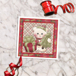 Retro Cute Julgran White Bear Decoupage Pappersservett