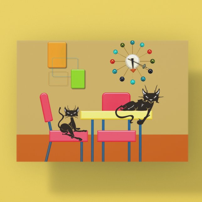 Retro Cute Kattunge Mid Century Cat Kat-köks Vykort (Skapare uppladdad)