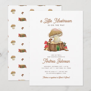 Retro Cute Kawaii Little Mushroom Baby Shower Inbjudningar