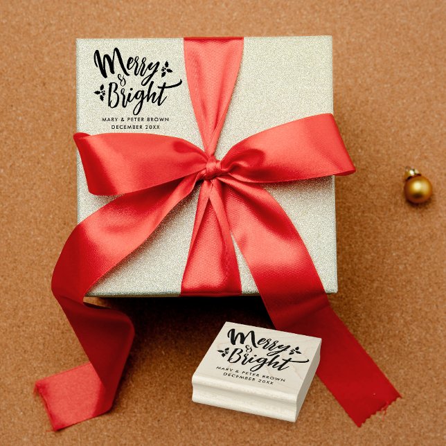 Retro Cute Merry och Bright jultypografi Stämpel (Skapare uppladdad)