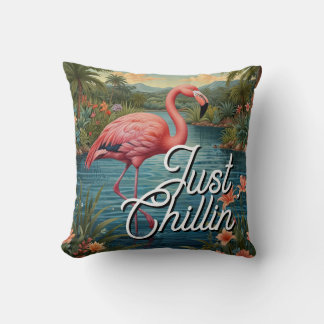 Retro cute pink flamingo tropical paradise   kudde