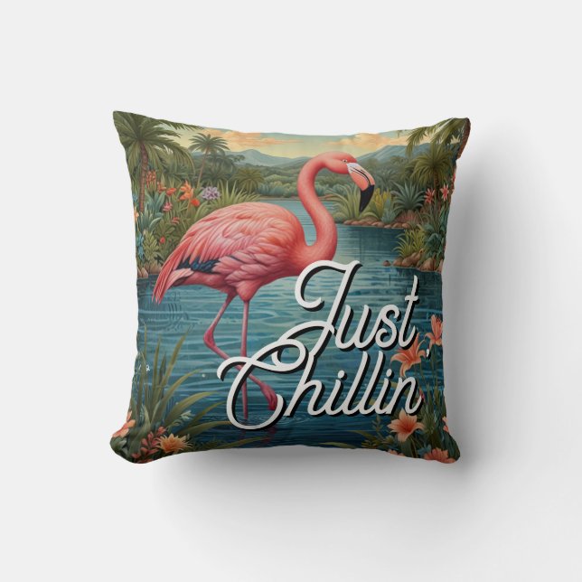Retro cute pink flamingo tropical paradise   kudde (Framsida)