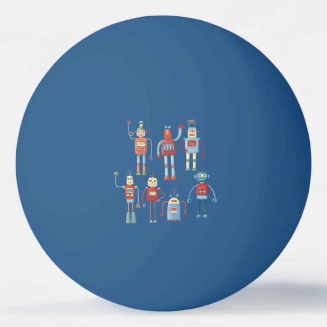 Retro Cute Robots Pingisboll (Framsidan)