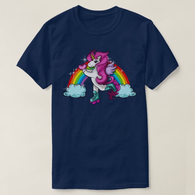 Retro Cute Roller Skating Unicorn Skate Girly T Shirt (Design framsida)