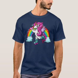 Retro Cute Roller Skating Unicorn Skate Girly T Shirt