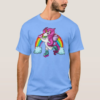 Retro Cute Roller Skating Unicorn Skate Girly T Shirt