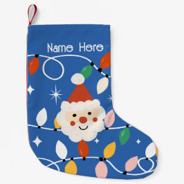 Retro Cute Santa med Fairy Ljus Blue Liten Julstrumpa